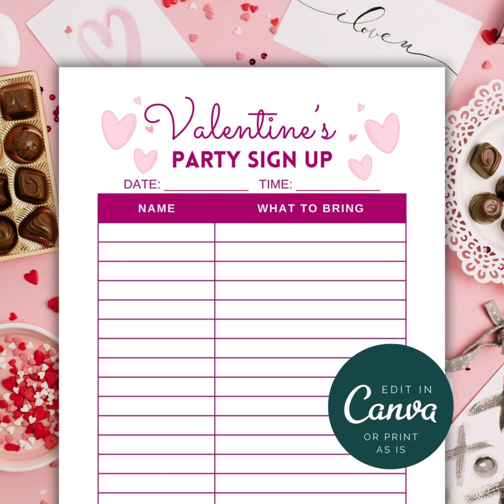 Valentines Party Sign Up Sheet Valentine 39 s Day Sign Up Sheet Potluck 