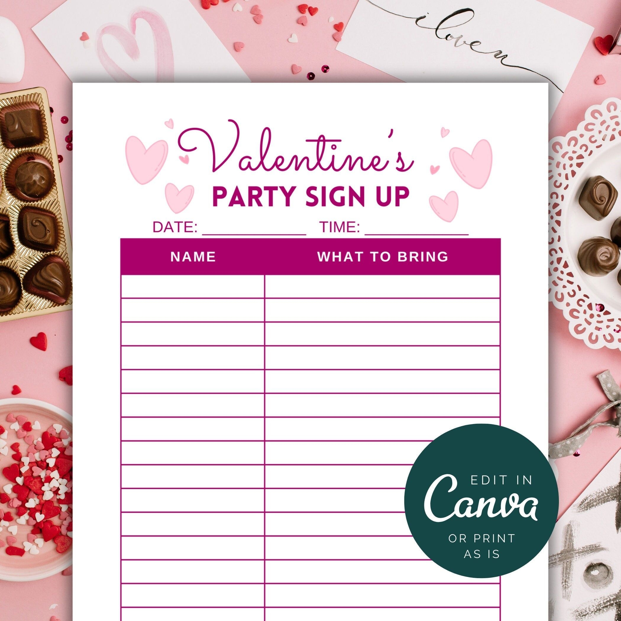 Valentines Party Sign Up Sheet Valentine 39 s Day Sign Up Sheet Potluck