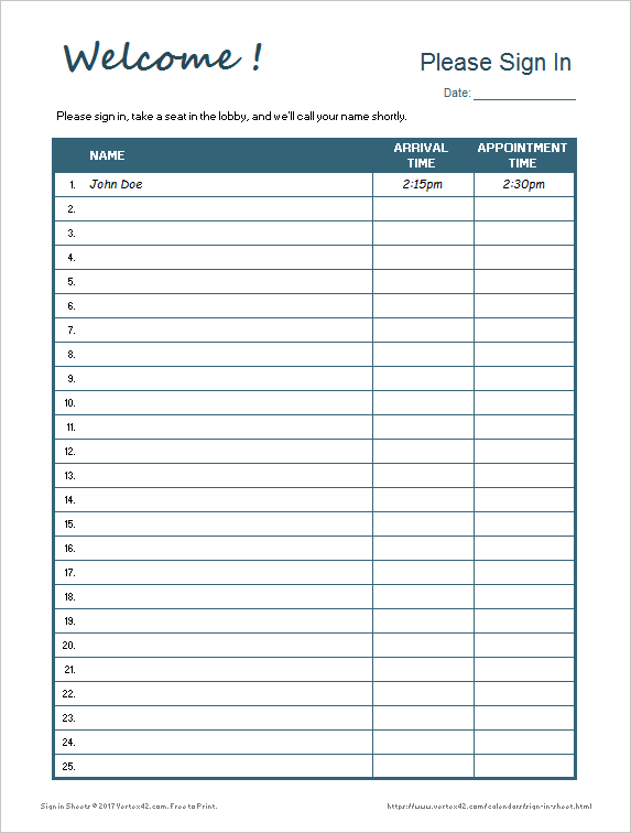Visitor Sign In Sheet Free Printable Infoupdate