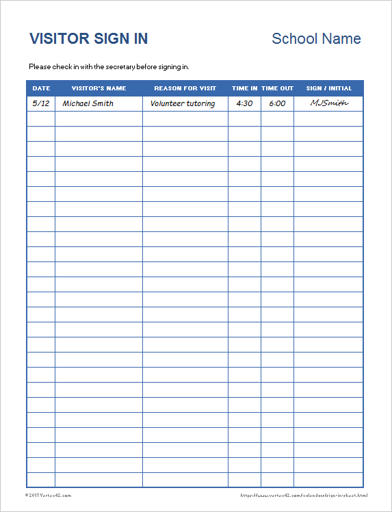 Visitor Sign In Sheet Free Printable Infoupdate
