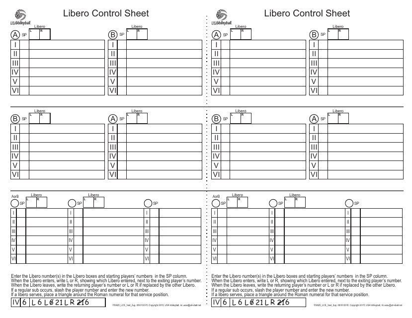 Volleyball Libero Tracking Sheet Printable
