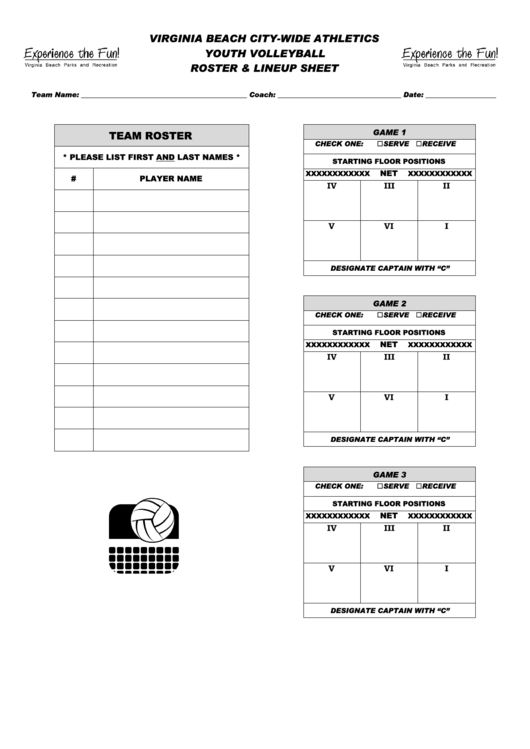 Volleyball Lineup Sheets Printable