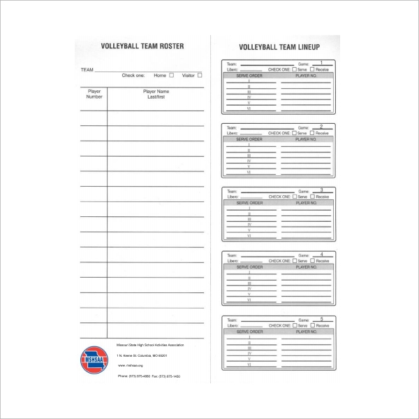 Volleyball Printable Lineup Sheets