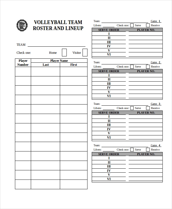 Volleyball Roster Lineup Sheets Printable Printable Word Searches