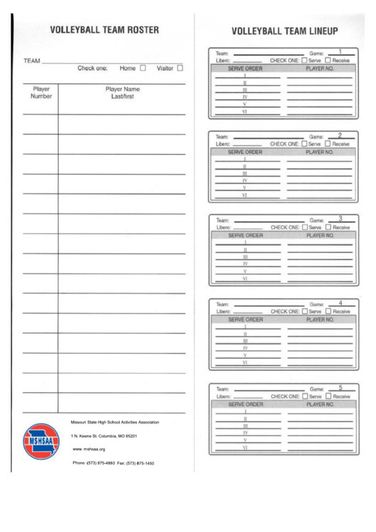 Volleyball Roster Sheet Printable