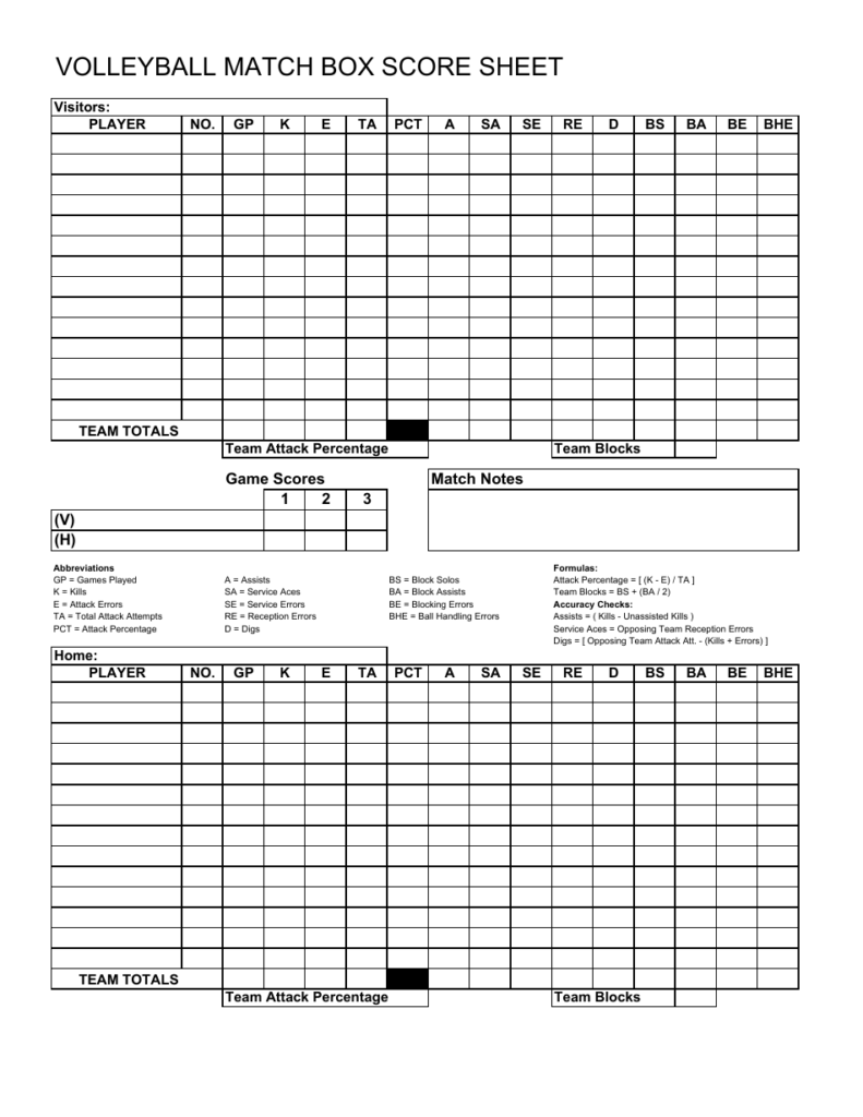 Volleyball Scoresheet Printable Printable Word Searches