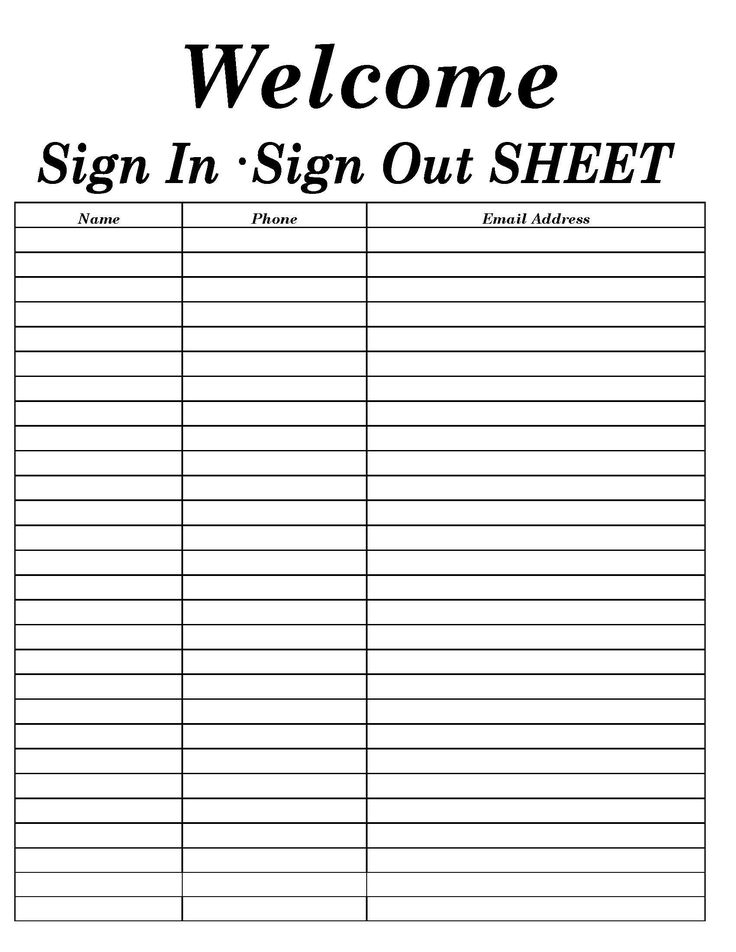 Welcome Sign In sign Out Sheet Printable Form Instant Download Etsy