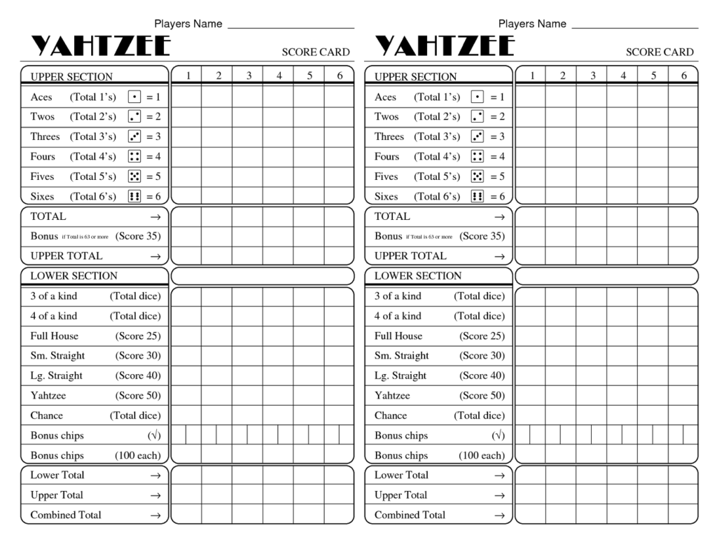 Yahtzee Printable Score Sheet Printable New Year Banners