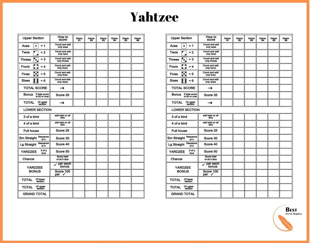 Yahtzee Score Sheet Printable Free