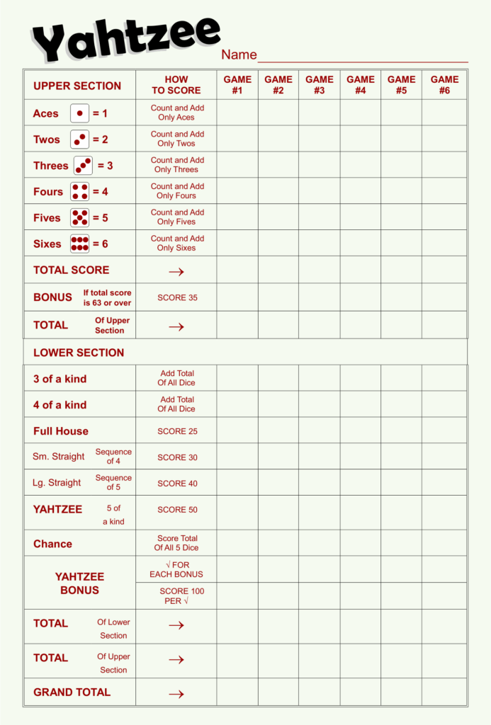 Yahtzee Score Sheets 10 Free PDF Printables Printablee