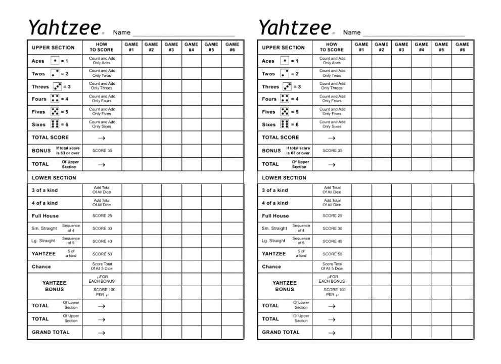 Yahtzee Score Sheets Free Printable Printable Calendar