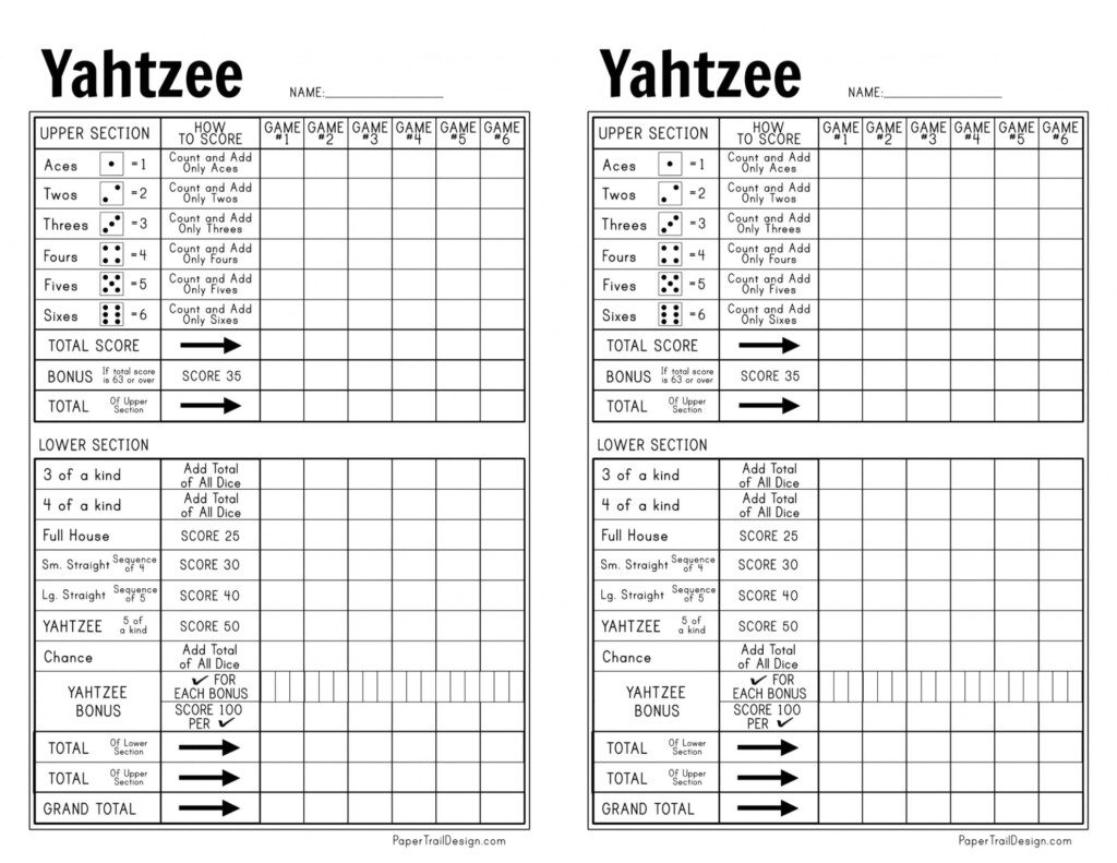 Yahtzee Score Sheets Printable Pdf Yahtzee Score Sheets