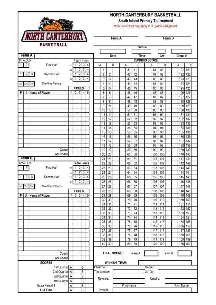 Youth Basketball Score Sheet Printable Printable Word Searches