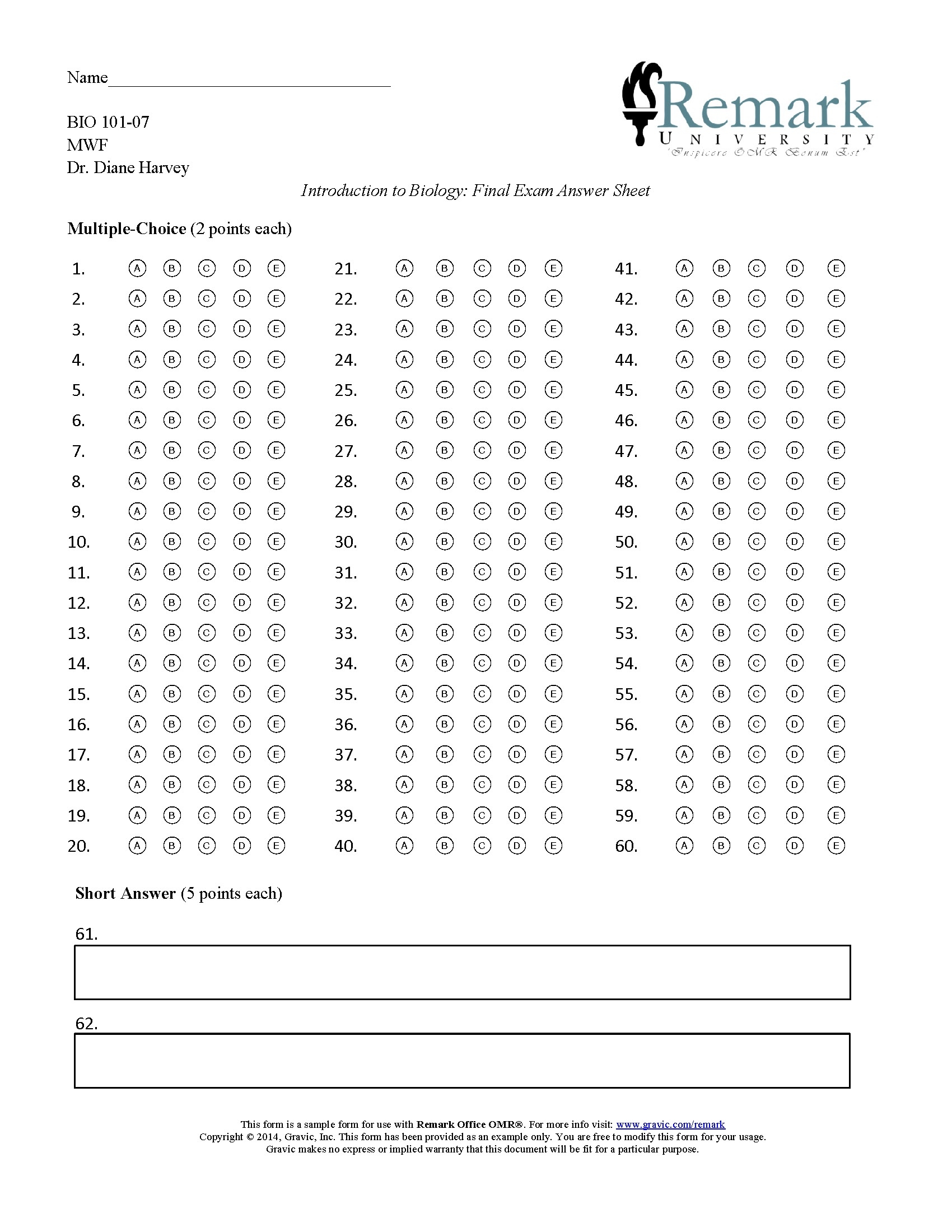 Zipgrade Answer Sheet Forms Free Printable Bubble Answer Sheets