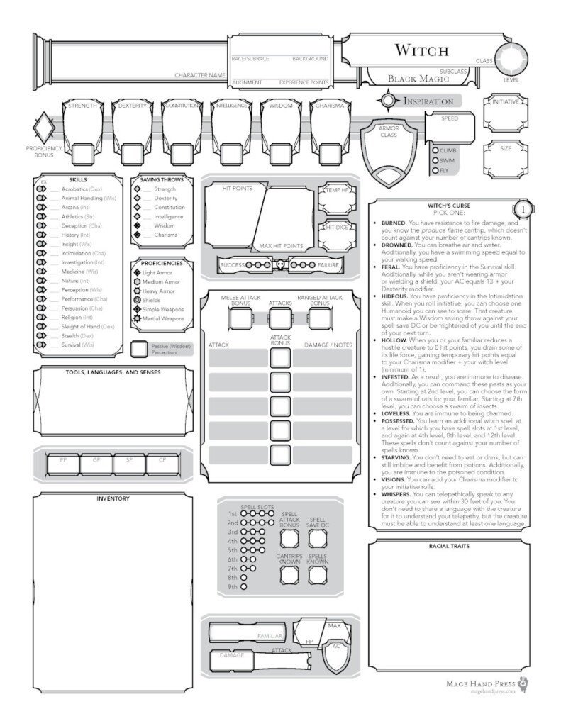Custom Character Sheets Mage Hand Press