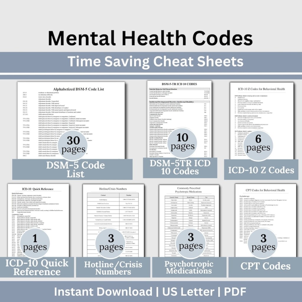 Mental Health Codes Cheat Sheet DSM 5 ICD 10 CPT digital Download Etsy