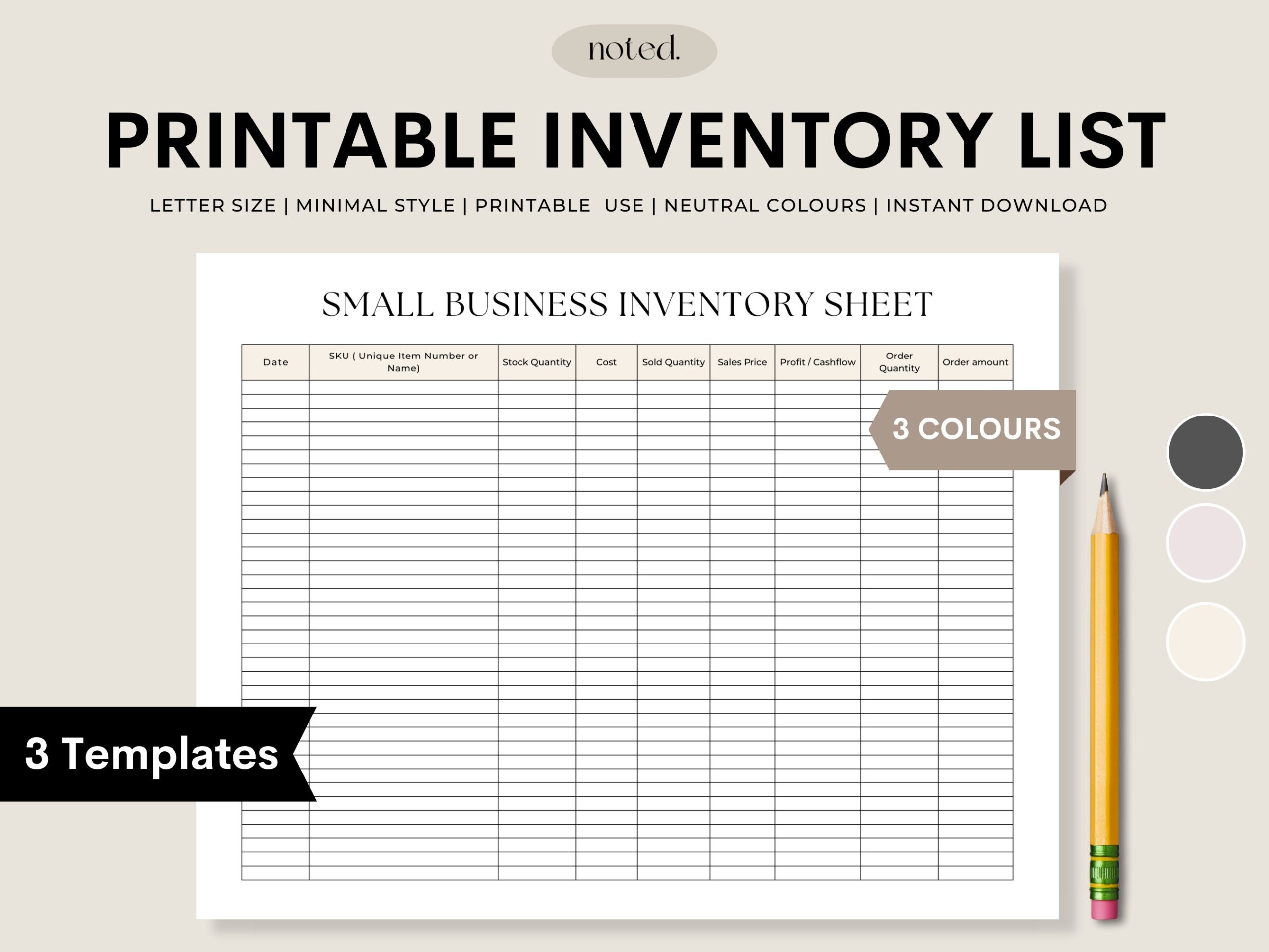 Printable Inventory Tracker Small Business Inventory List Etsy