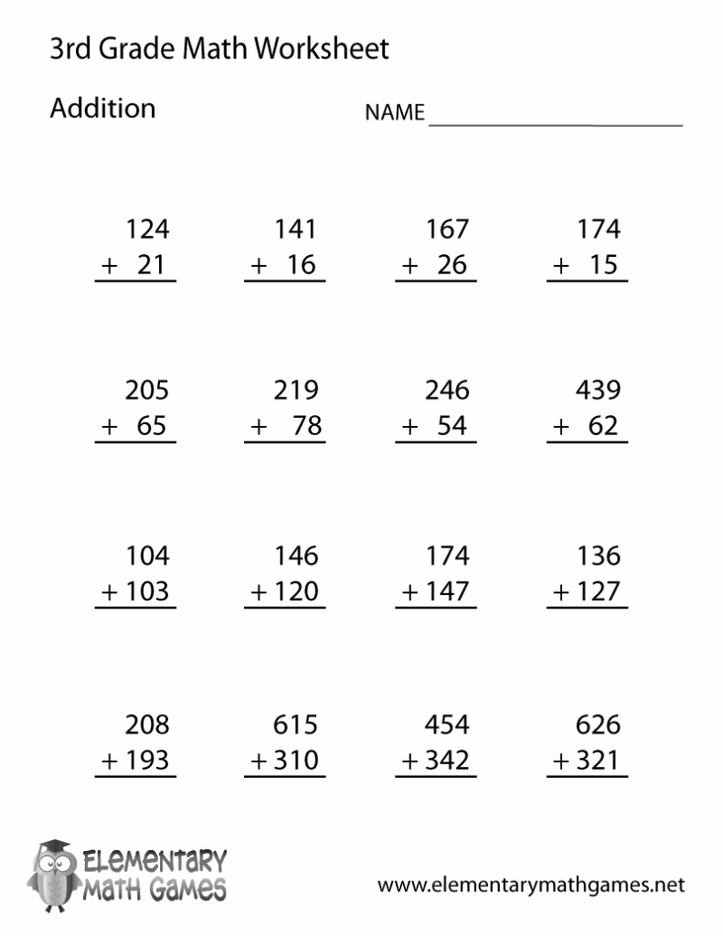 Third Grade Addition Worksheet Third Grade Addition Worksheet